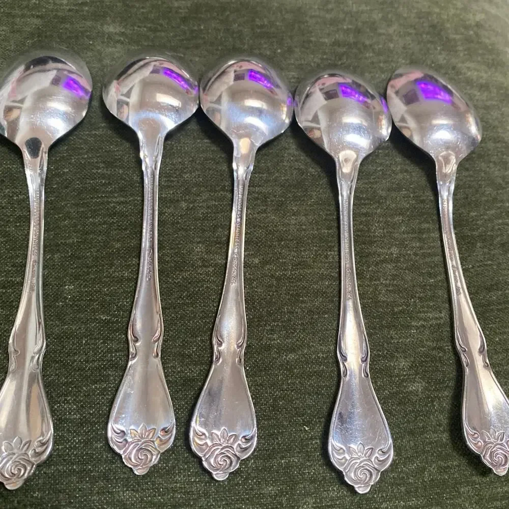 Oneida ARBOR ROSE True Rose Rogers Soup Spoon Stainless Steel Flatware Glossy 7